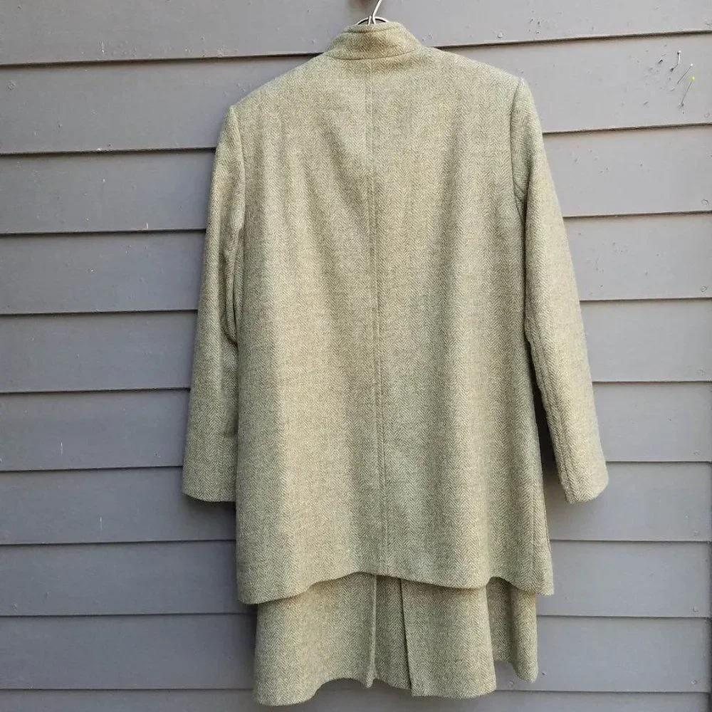 Equorian Heritage Wool Green Herringbone Skirt Suit Set size 12